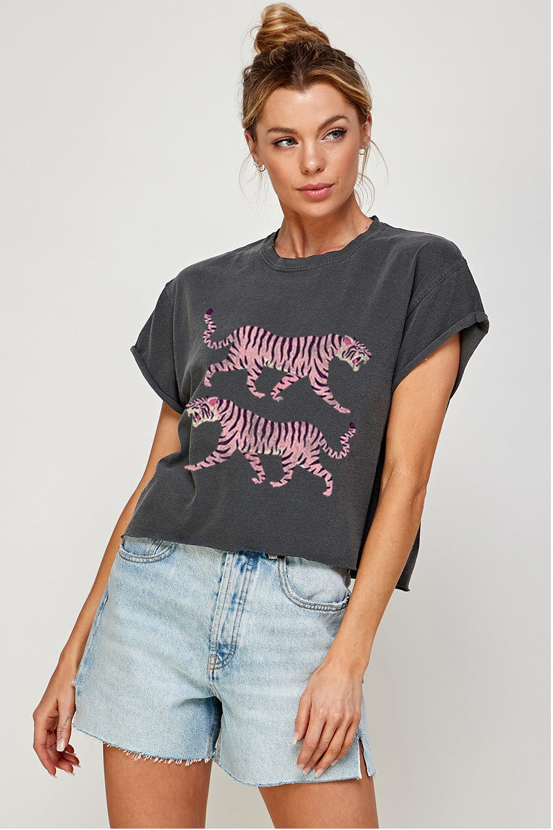 TIGERS VINTAGE GRAPHIC CROP TOP