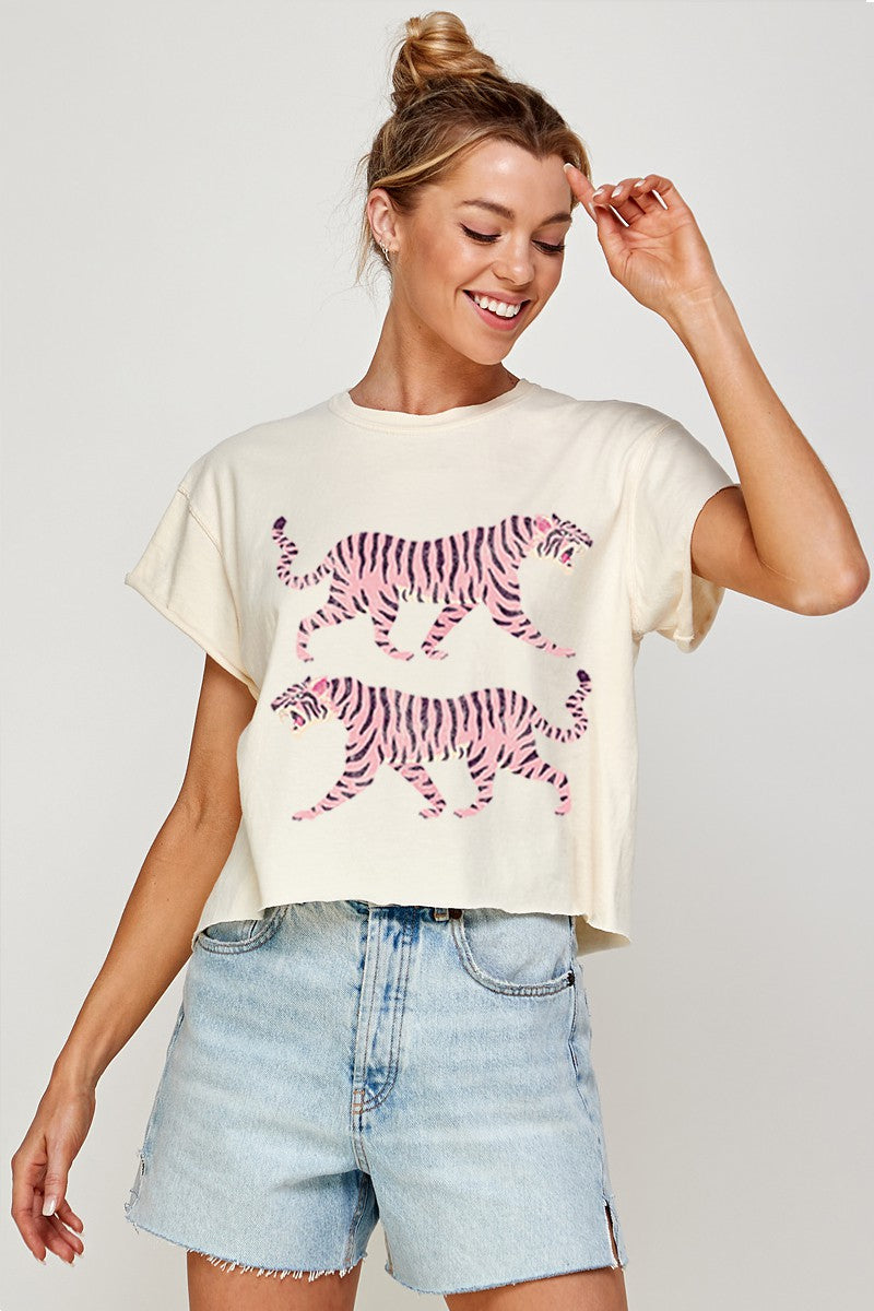 TIGERS VINTAGE GRAPHIC CROP TOP