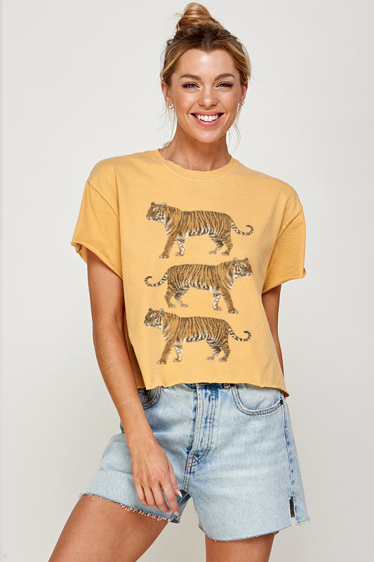 IS1834-CROP Three Tigers Crop Top Graphic Tee