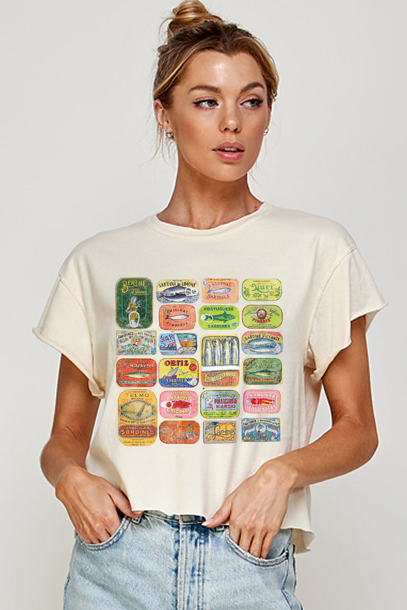 2872-CROPTOP Sardine Pop Art Graphic Tee